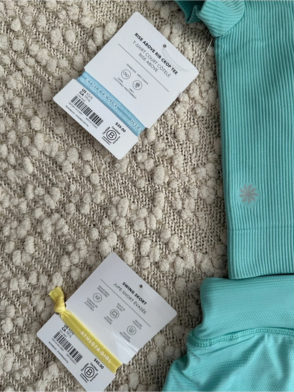NWT Athleta Girl Rise Above Rib Crop Tee Swing Skort Set Teal XS 6